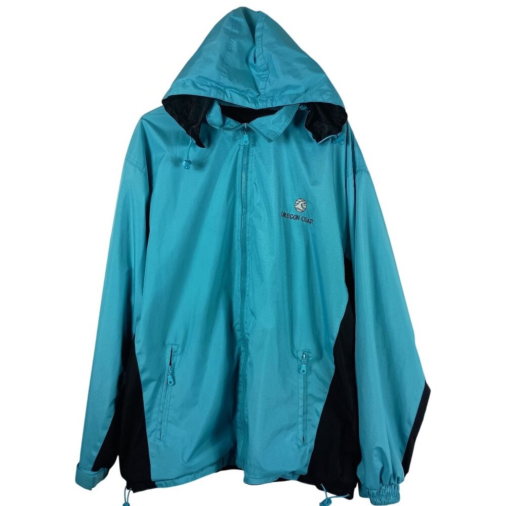 Oregon Coast Windbreaker Jacket Zipper Pockets Removable Hood Size XL Teal